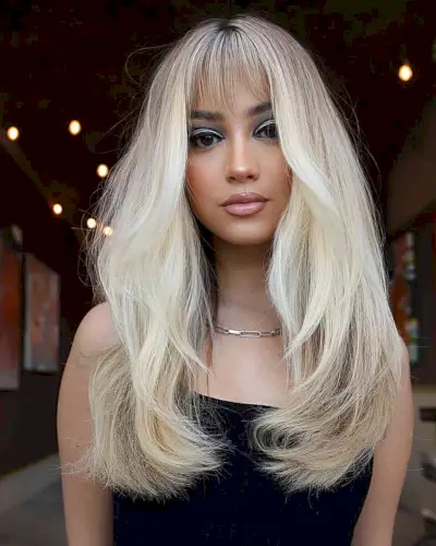 Gorgeous Long Blonde Straight Hair with Wispy Bangs for long faces