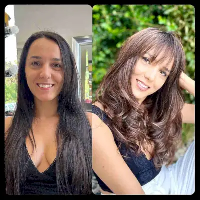 Long Hair with Brown Balayage and Wispy Bangs