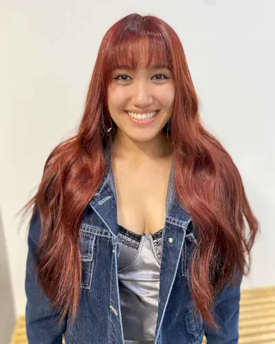 Waist-Length Hair with Blunt Wispy Bangs