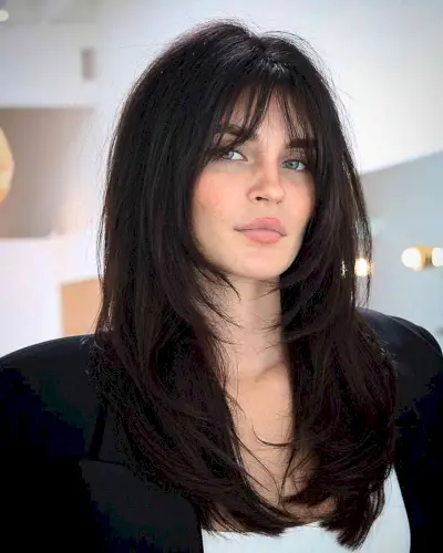 Thin Wispy Bangs and Face-Framing Layers for Long Straight Hair