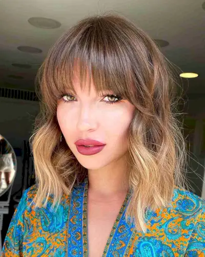 Light Brown Balayage with Choppy Fringe
