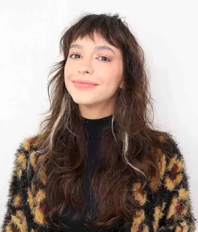 Long Brunette Shag with Choppy Fringe