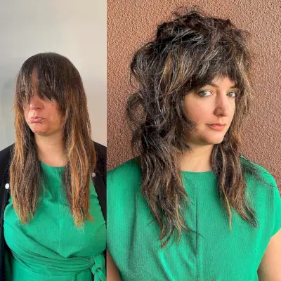 long shag with choppy bangs