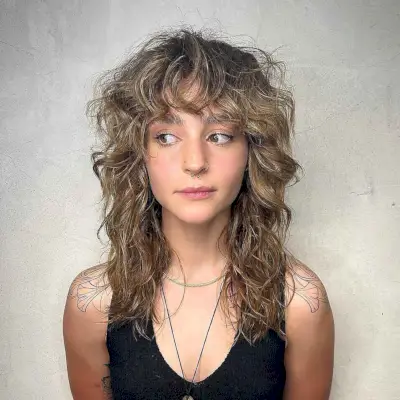 Curly Wolf Shag with Curly Bangs