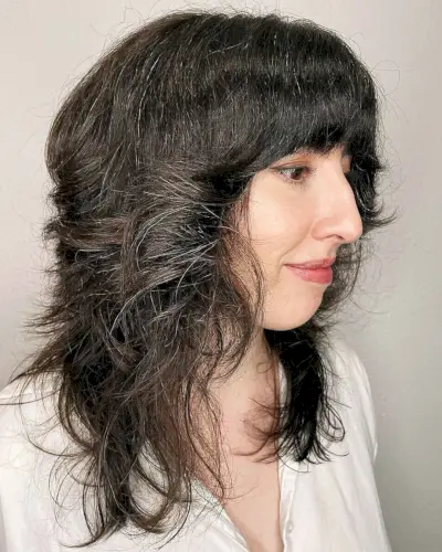 Shaggy Wolf Cut with Heavy Bangs for Thick Hair