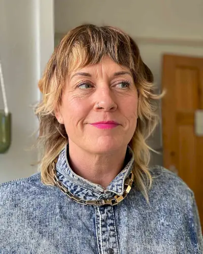 Shoulder-Length Wolf Cut with Bottleneck Fringe for women with square faces