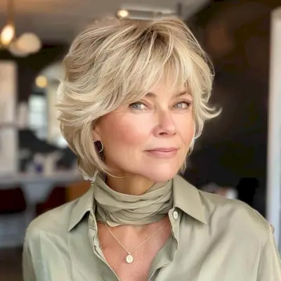Feathered Bangs on Blonde Hair for Older Women
