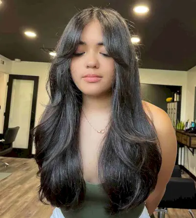 Long Layers with Soft Curtain Bangs on Straight Hair