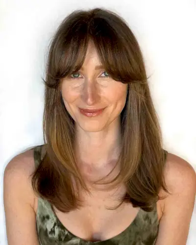 Long Bardot Bangs on Mid-Length Straight Hair