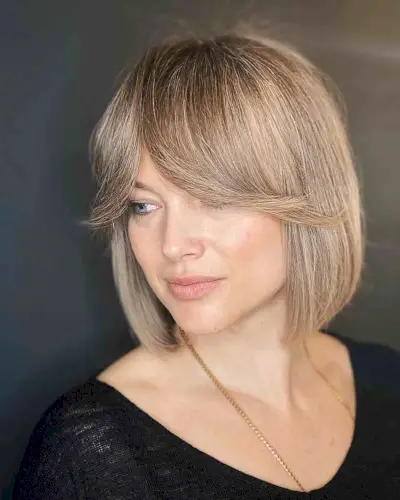 Long Bob with Curtain Bangs for Square Faces with Straight Hair