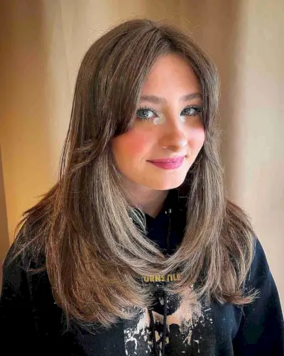 Layered Cut with Long Side Curtain Bangs for Straight Thick Hair