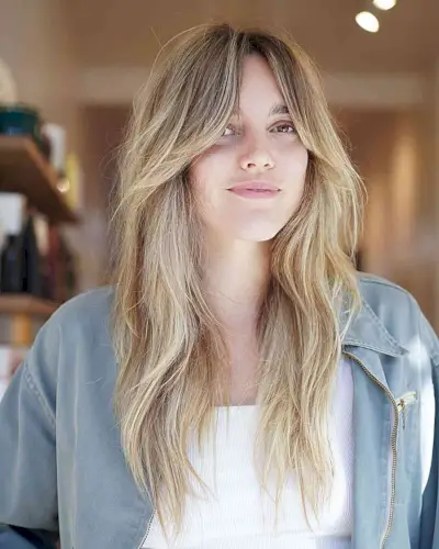 Wispy Straight Hair with Long Curtain Bangs
