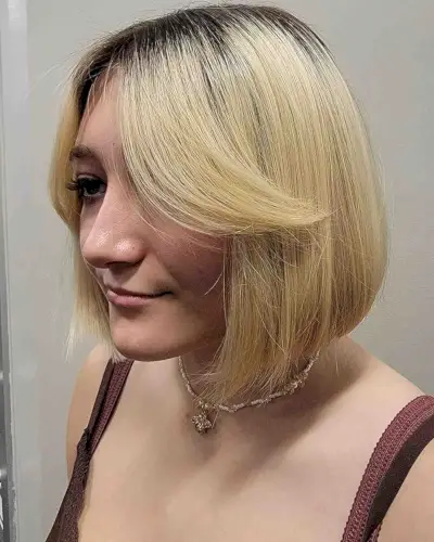Short Hair with Cheek-Length Curtain Bangs on Straight Hair