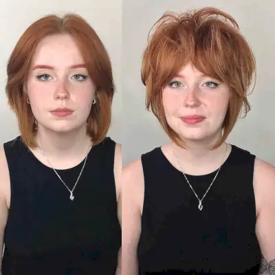 Messy Straight Layered Bob with Face-Framing Long Curtain Bangs