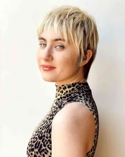 Short Razored Pixie Cut with Wispy Bangs for Round Faces
