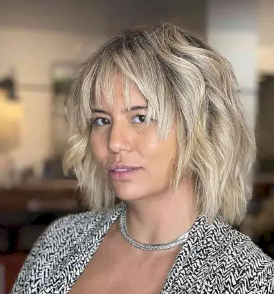 Wispy Piece-y Bangs on Textured Short Layered Hair