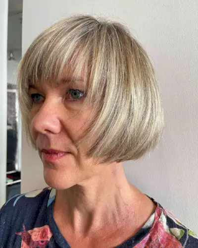 Jaw-Length Textured Bob with Wispy Bangs for Women Over 60