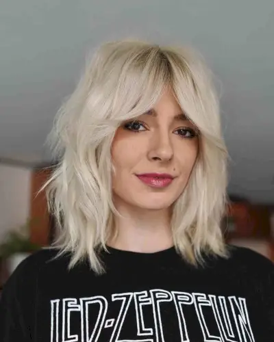 Cool Platinum Undone Shag with Curtain Bangs