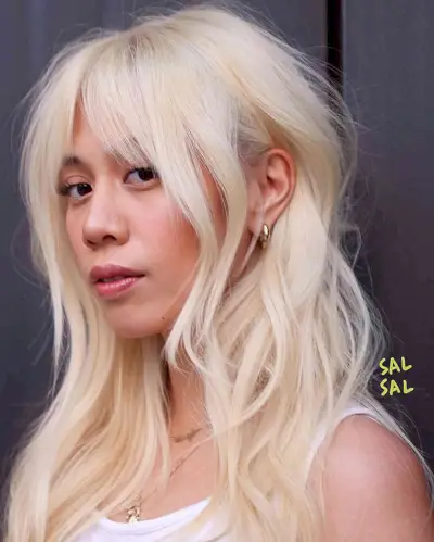 Bright Blonde Shag with Bardot Curtain Bangs