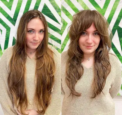 Wavy Hair with Shaggy Layers and Bangs