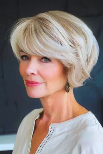 Coafura scurtă cu breton.