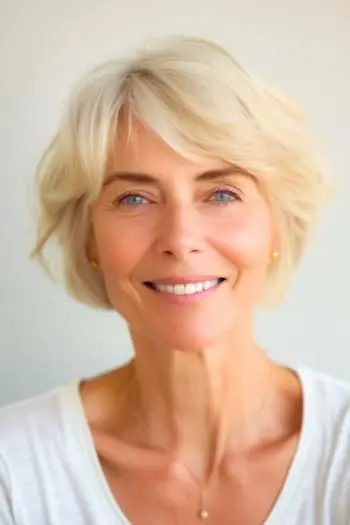 Straturi scurte cu pene, cu coafura breton.