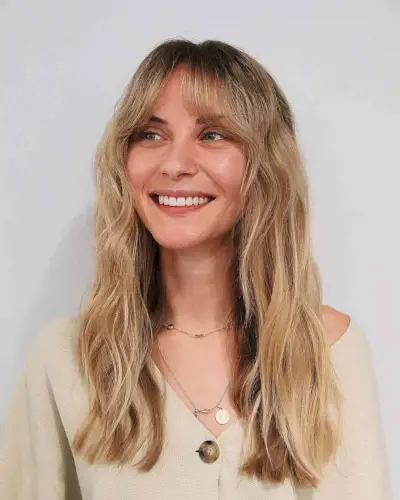 Wispy Bottleneck Bangs with Long Beach Waves