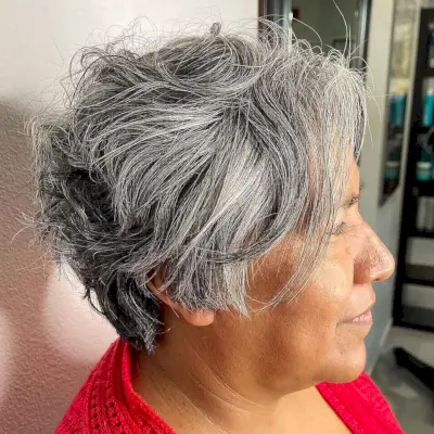 Wavy Pixie Cut with Long Bangs for Women Over 60