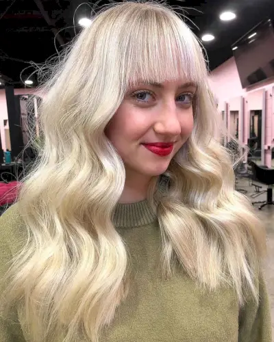 Stylish Long Wavy Hair with Bangs