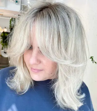 Feathered Bardot Fringe on Shoulder-Length Hair