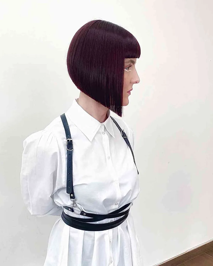 בוב הפוך עם תספורת פוני קצר' title=