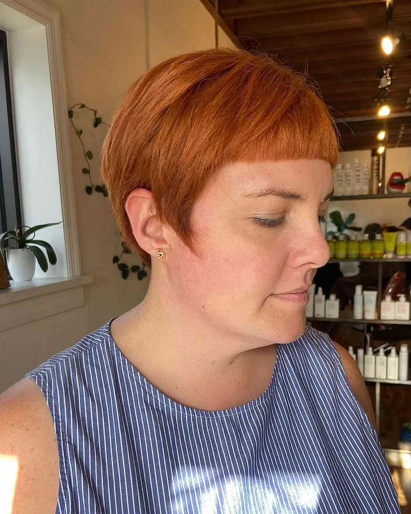 בוב באורך האוזן עם פוני קצר' title=