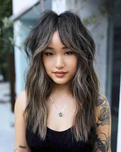 Beautiful Long Curtain Bangs on Long Hair