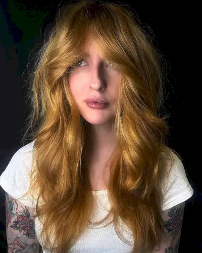 Blended Long Curtain Bangs on Long Hair for women with thick tresses