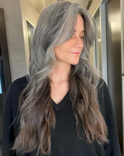 Mature Long curtain bangs for older women