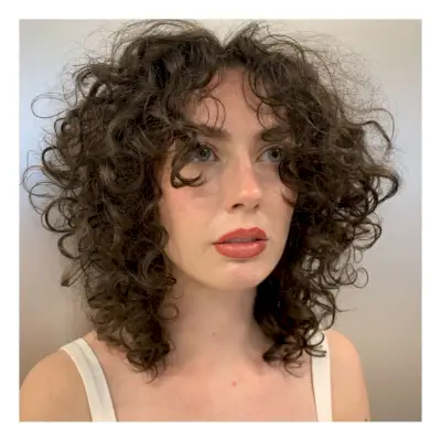 Long curtain bangs for curly hair