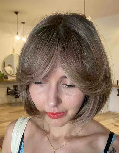 Long Curtain Fringe on a Rounded Short Bob