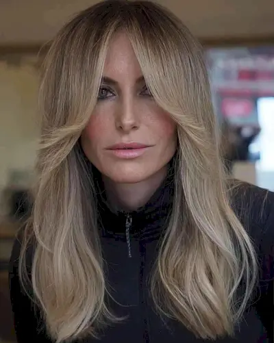 Darker Toned Long Curtain Fringe for ladies with straight hair