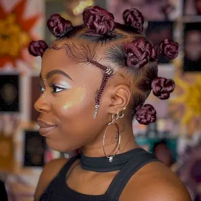 Braided Bantu Hairstyle with Burgundy Color for Black Ladies