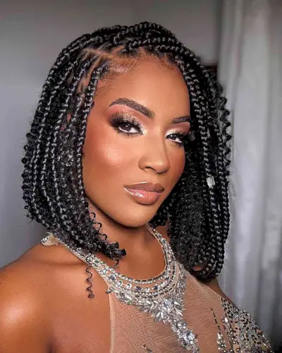 Short Curly Box Braids on Neck-Length Hair