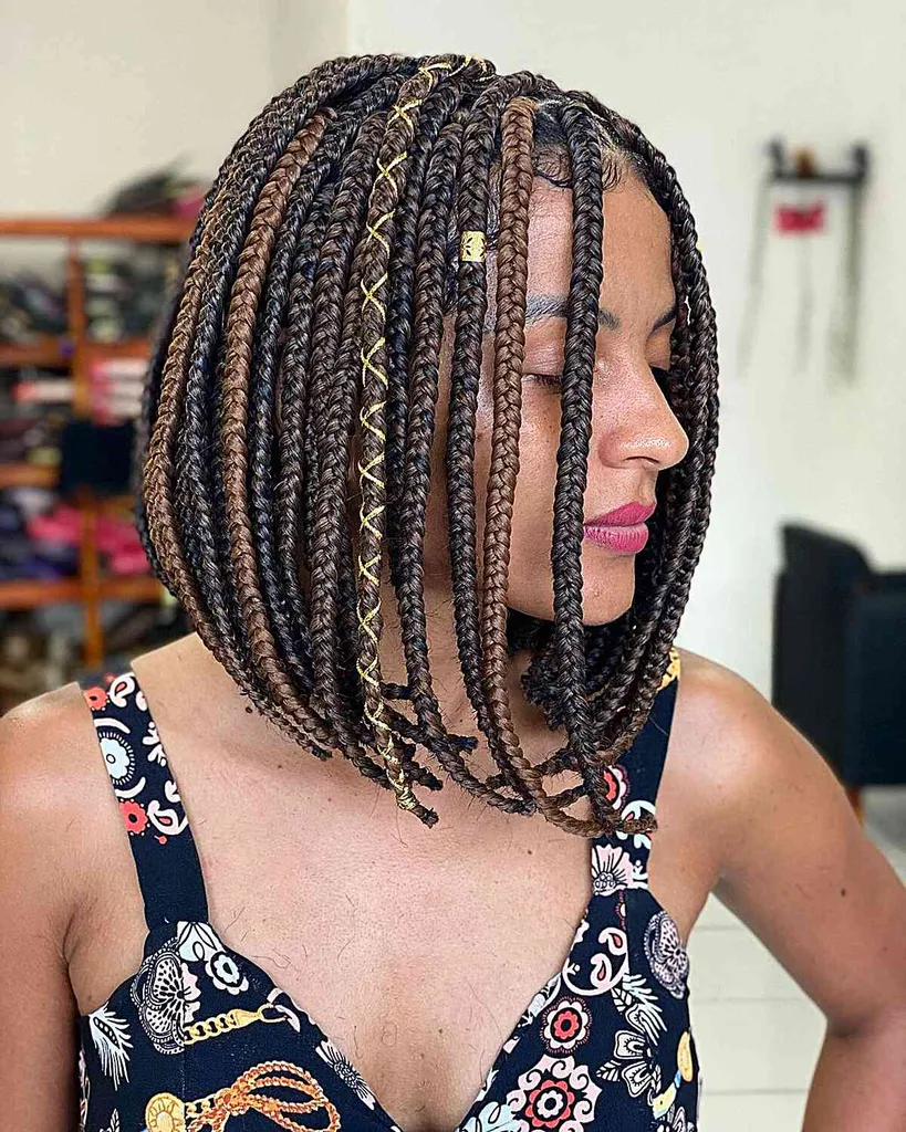Klobige Box Braids mit Bandakzenten und Manschetten im Bob-Schnitt' title=