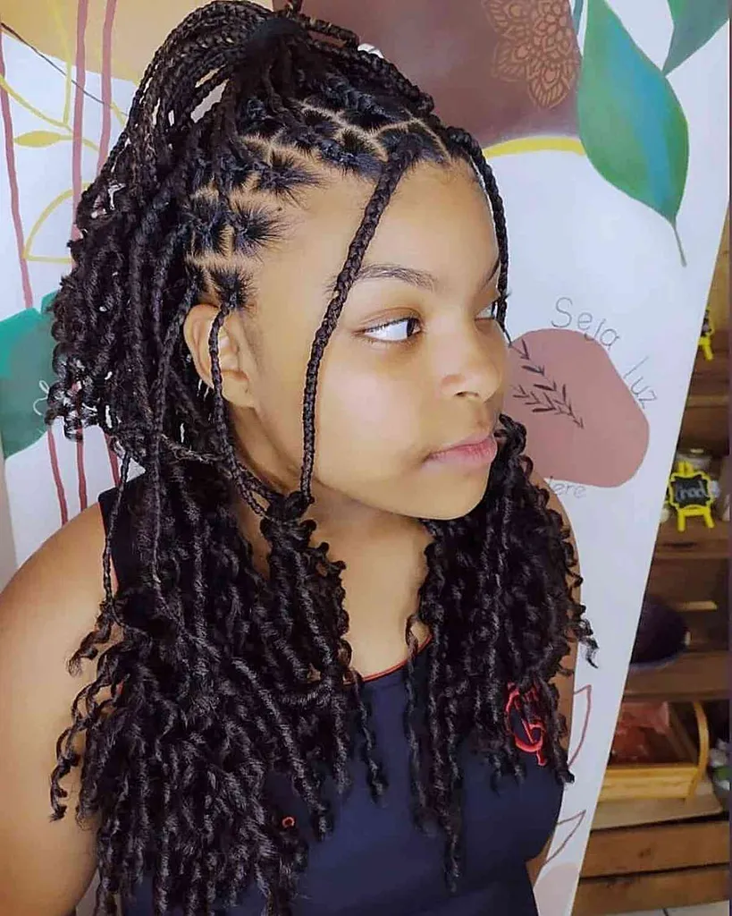 Trendige Box Braids mit Rankenlocken' title=