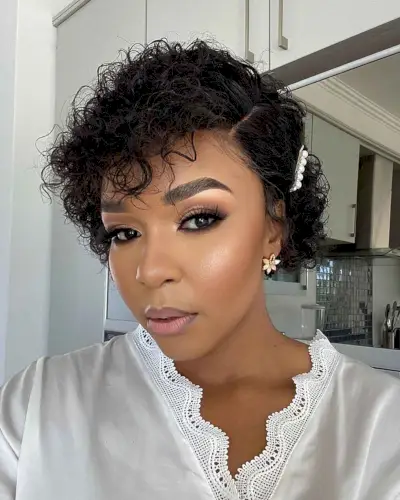 Side-parted curly bob hairstyle