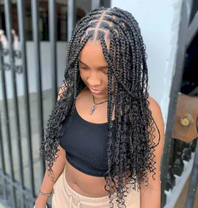 Small Boho Box Braids for Long Hair