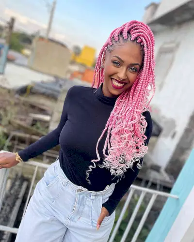 Long Pink Box Braids for black women with a gorgeous style