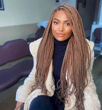 Beautiful Very Long Box Braids for Black women with light brown hair