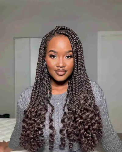 Chestnut Brown Hair with Goddess Braids and Soft Curls