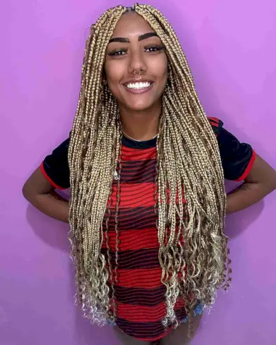 Long Box Goddess Braids and Thin Curls