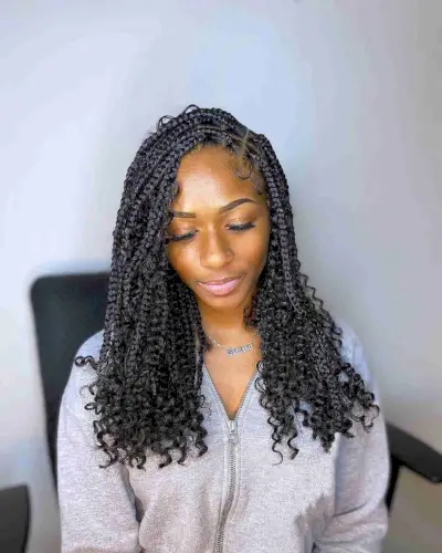 Medium-Length Knotless Goddess Braids with Curly Pieces
