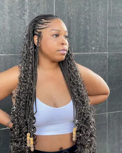 Long goddess braids with curls